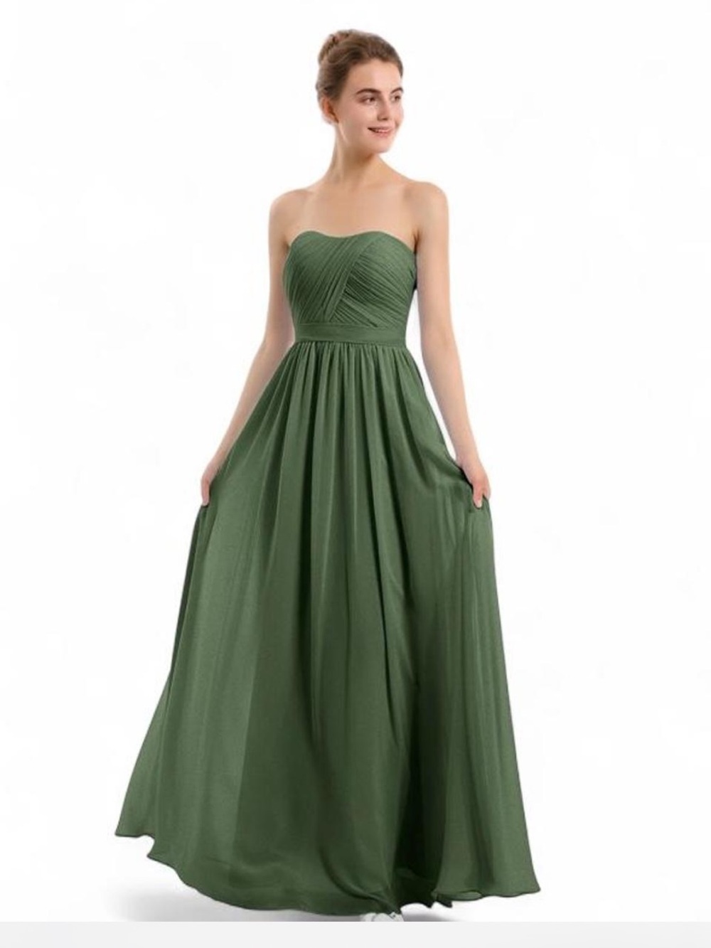 WHITE by Vera Wang Olive Green Strapless Gown  Textured Wave Dress 12